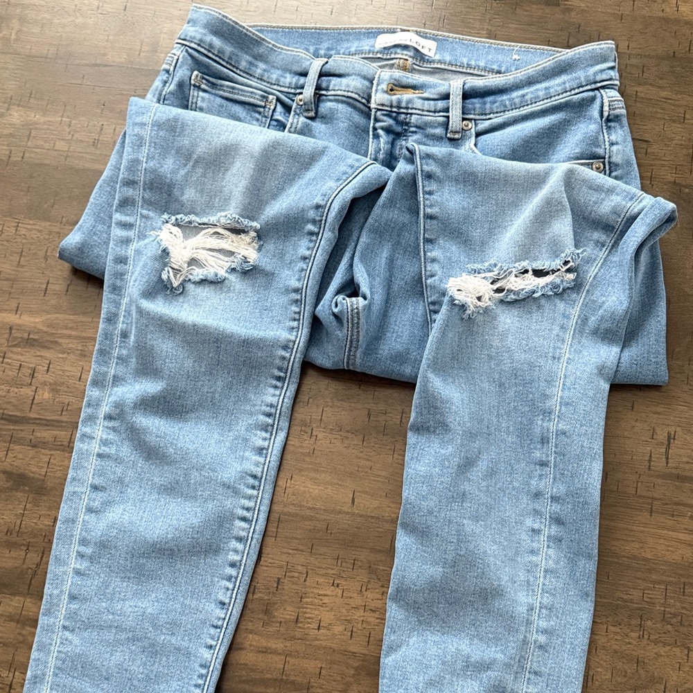 LOFT Light Blue Distressed Skinny Jeans